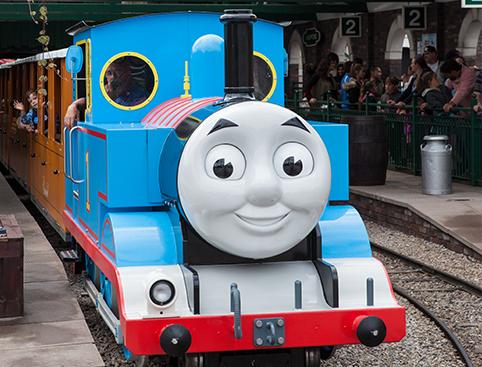 Children having fun on a ride in Thomas Land at Drayton Manor."